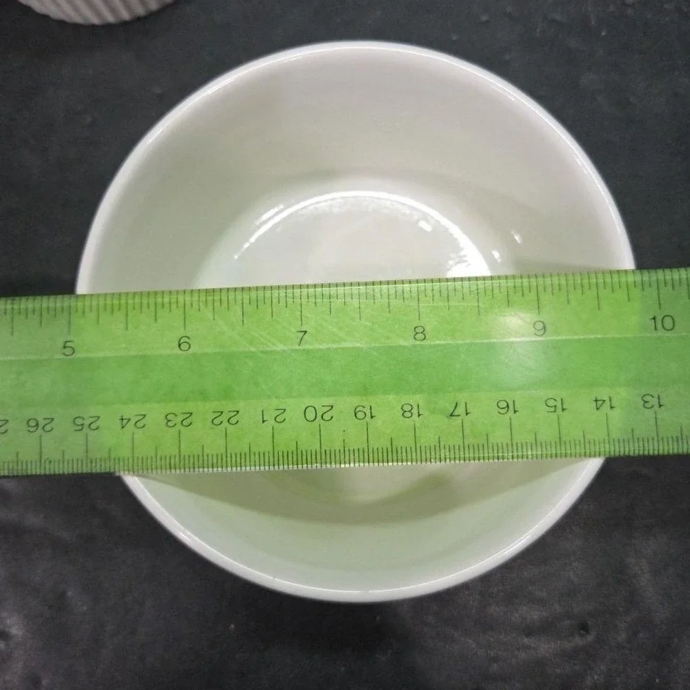 Bali White Ceramic Ribbed Bowls, Set of‎ 3, Vintage Replacement Kitchenware